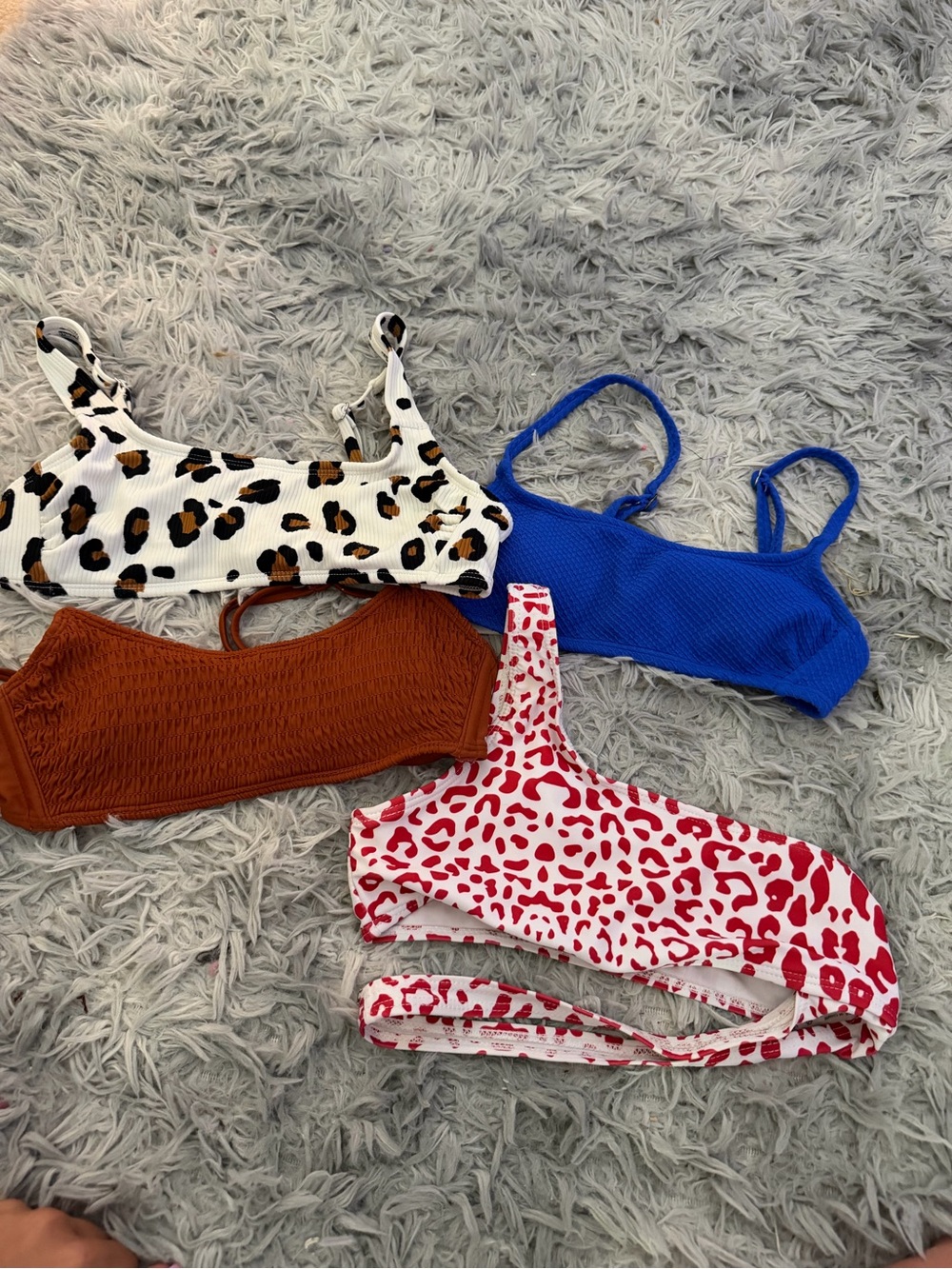 Mixed Print & Solid Bikini Tops - Blue, Rust, Leopard, Red Print